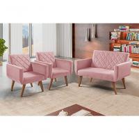 Conjunto Anabelle 2 Poltronas De 1 Lugar 1 Poltrona 2 Lugares Braço Unidecor Rosa. - 2