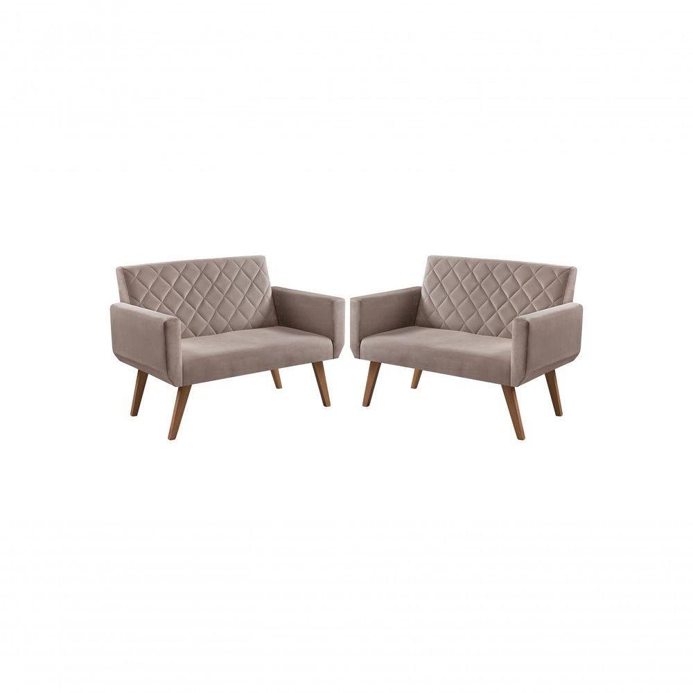 Kit 2 Poltronas 2 Lugares Braço Anabelle Unidecor Cappuccino. - 1