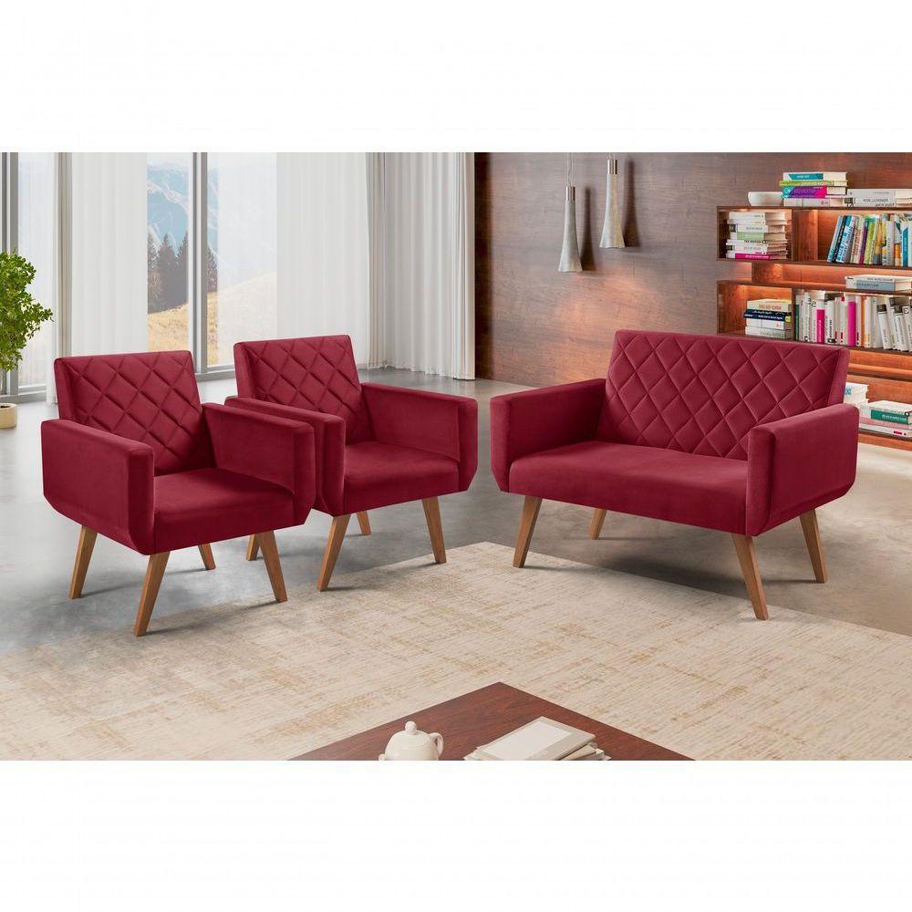 Conjunto Anabelle 2 Poltronas De 1 Lugar 1 Poltrona 2 Lugares Braço Unidecor Bordô - 2