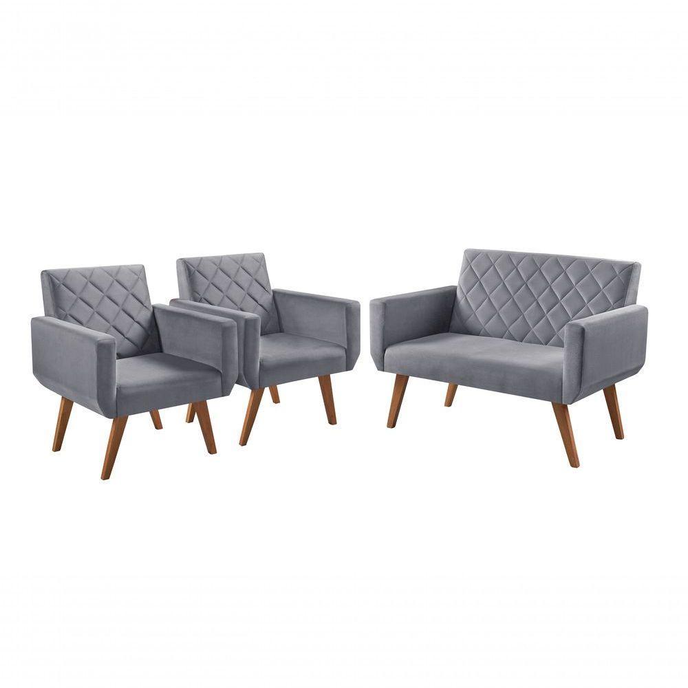 Conjunto Anabelle 2 Poltronas De 1 Lugar 1 Poltrona 2 Lugares Braço Unidecor Cinza - 1