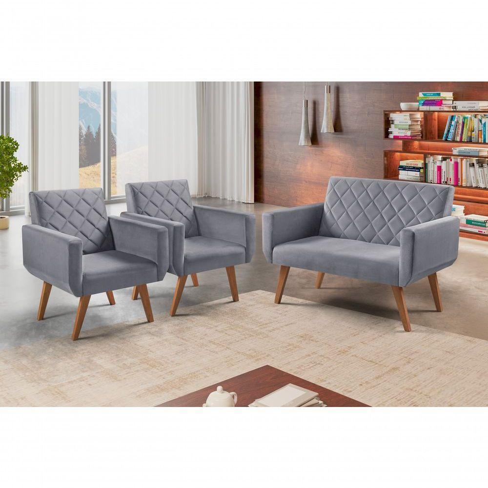 Conjunto Anabelle 2 Poltronas De 1 Lugar 1 Poltrona 2 Lugares Braço Unidecor Cinza - 2