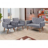 Conjunto Anabelle 2 Poltronas De 1 Lugar 1 Poltrona 2 Lugares Braço Unidecor Cinza - 2