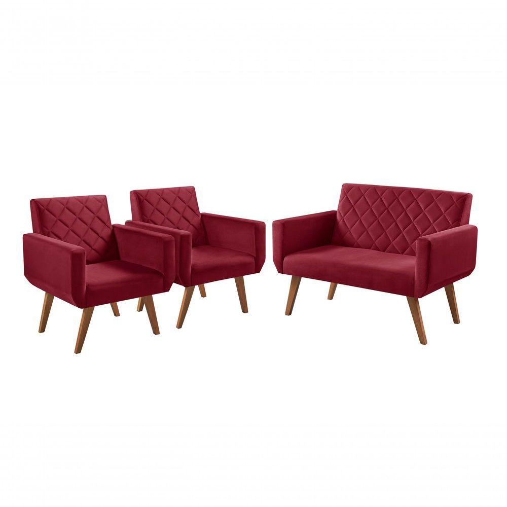 Conjunto Anabelle 2 Poltronas De 1 Lugar 1 Poltrona 2 Lugares Braço Unidecor Bordô - 1