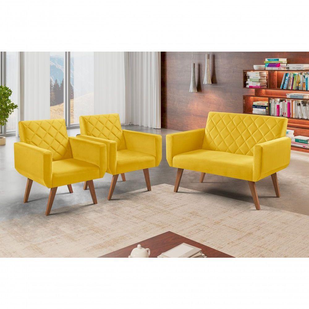 Conjunto Anabelle 2 Poltronas De 1 Lugar 1 Poltrona 2 Lugares Braço Unidecor Amarelo - 2