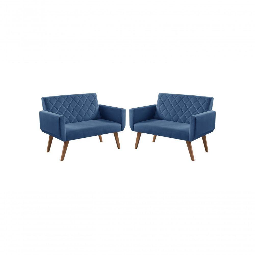 Kit 2 Poltronas 2 Lugares Braço Anabelle Unidecor Azul Bic. - 1