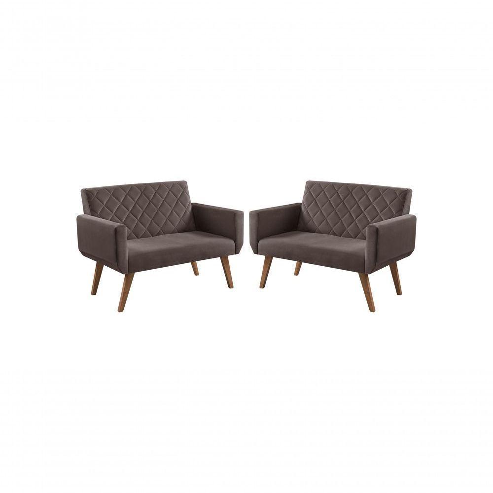 Kit 2 Poltronas 2 Lugares Braço Anabelle Unidecor Marrom - 1