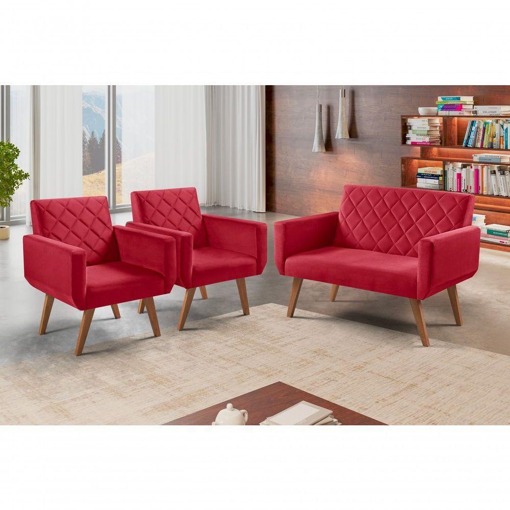 Conjunto Anabelle 2 Poltronas De 1 Lugar 1 Poltrona 2 Lugares Braço Unidecor Vermelho - 2