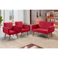 Conjunto Anabelle 2 Poltronas De 1 Lugar 1 Poltrona 2 Lugares Braço Unidecor Vermelho - 2