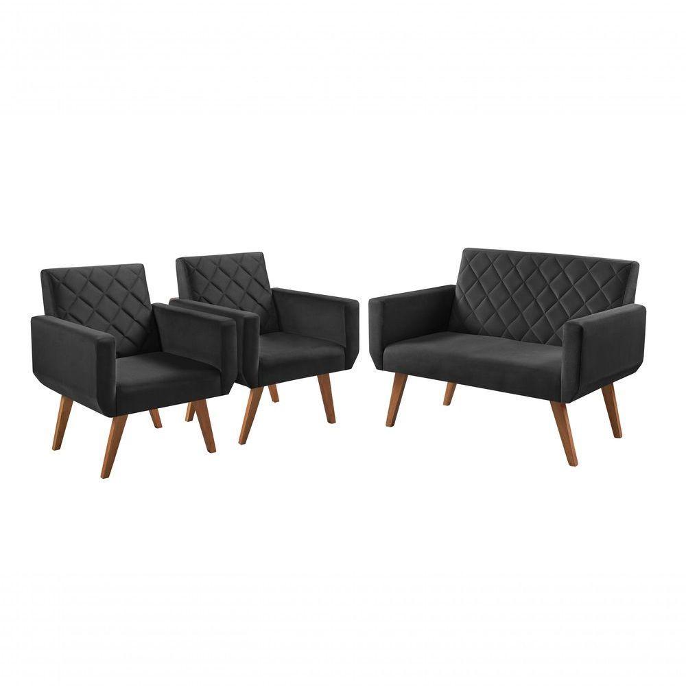 Conjunto Anabelle 2 Poltronas De 1 Lugar 1 Poltrona 2 Lugares Braço Unidecor Preto - 1