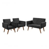 Conjunto Anabelle 2 Poltronas De 1 Lugar 1 Poltrona 2 Lugares Braço Unidecor Preto - 1