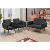 Conjunto Anabelle 2 Poltronas De 1 Lugar 1 Poltrona 2 Lugares Braço Unidecor Preto - 2
