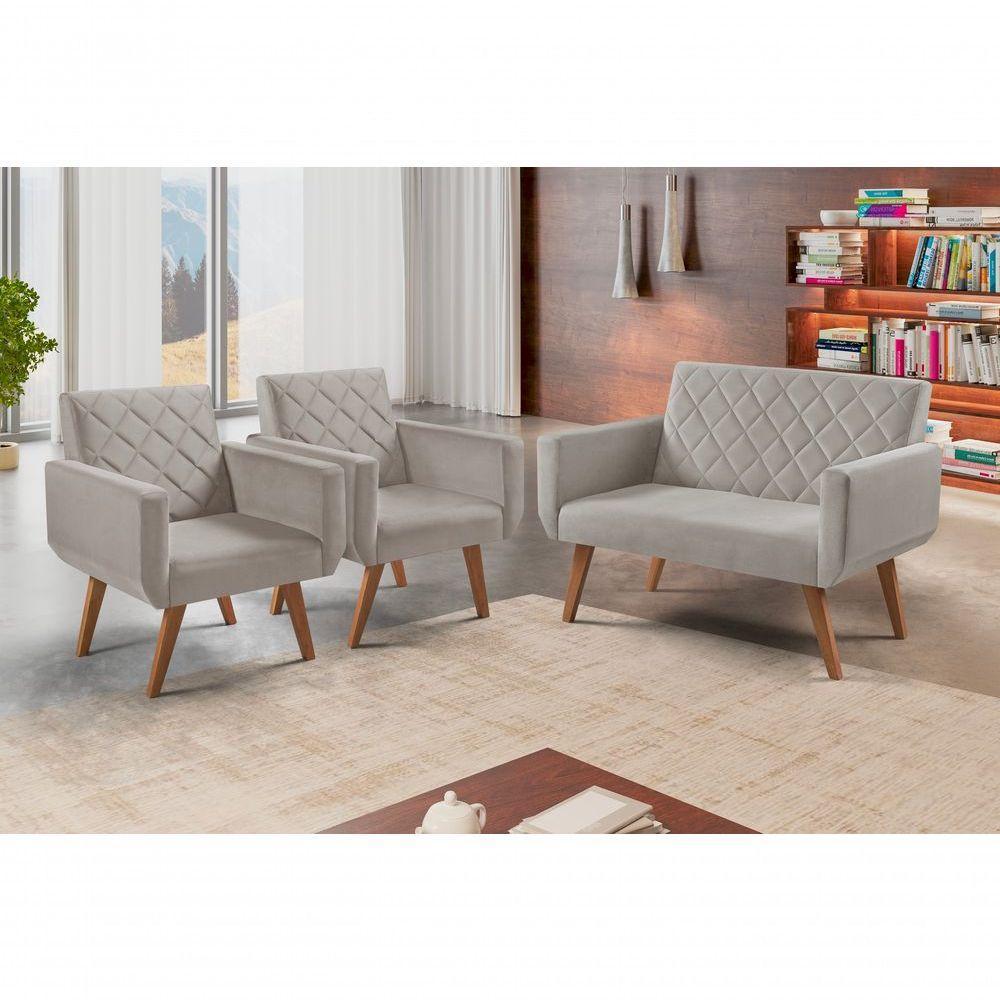 Conjunto Anabelle 2 Poltronas De 1 Lugar 1 Poltrona 2 Lugares Braço Unidecor Bege - 4