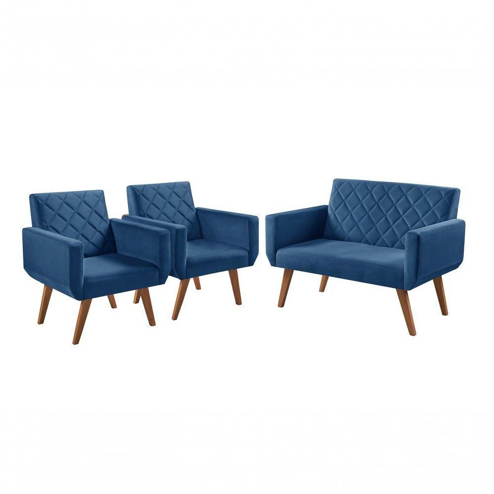Conjunto Anabelle 2 Poltronas De 1 Lugar 1 Poltrona 2 Lugares Braço Unidecor Azul Bic - 1