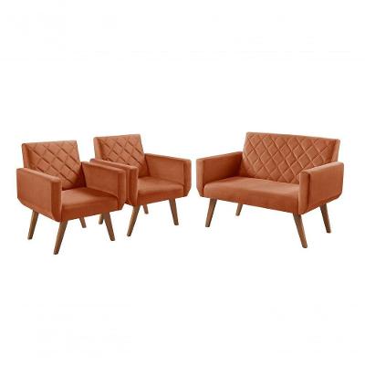 Conjunto De Poltronas Anabelle 2 E 3 Lugares Terracota Unidecor