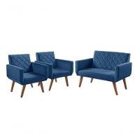 Conjunto Anabelle 2 Poltronas De 1 Lugar 1 Poltrona 2 Lugares Braço Unidecor Azul Bic - 1