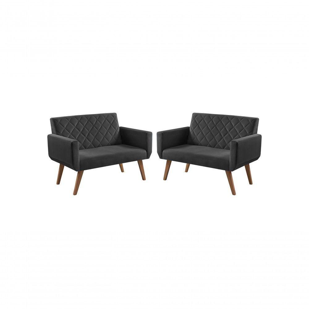 Kit 2 Poltronas 2 Lugares Braço Anabelle Unidecor Preto - 1