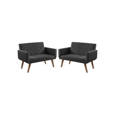 Kit 2 Poltronas 2 Lugares Anabelle Suede Preto Unidecor
