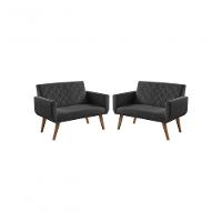 Kit 2 Poltronas 2 Lugares Braço Anabelle Unidecor Preto - 1