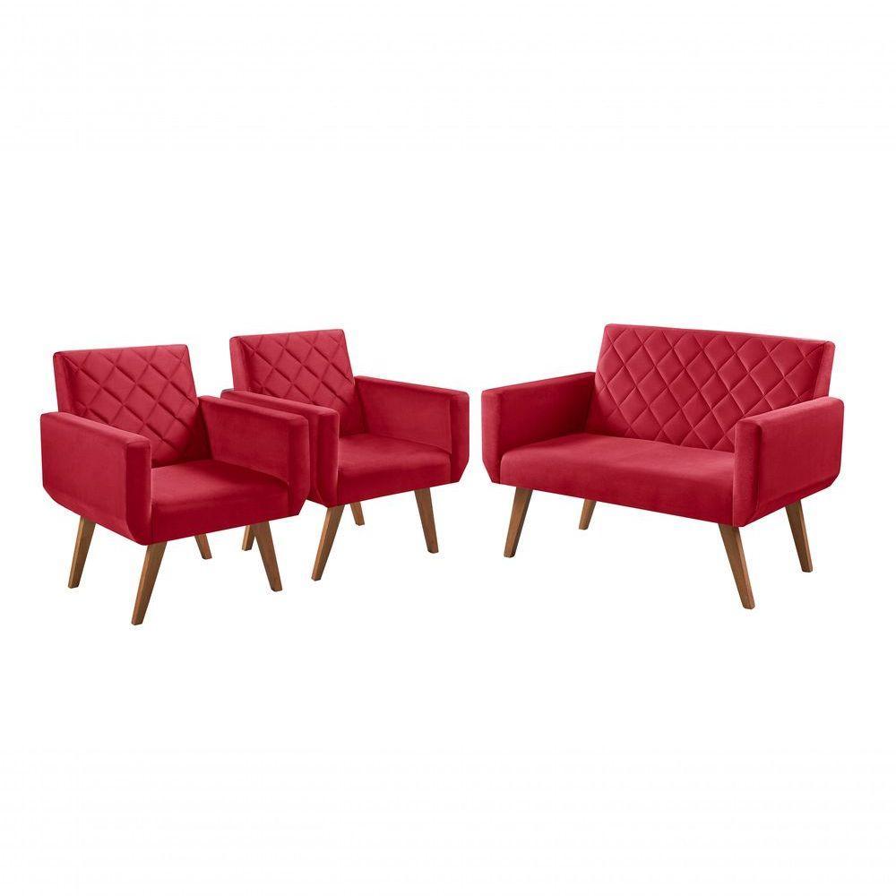 Conjunto Anabelle 2 Poltronas De 1 Lugar 1 Poltrona 2 Lugares Braço Unidecor Vermelho - 1