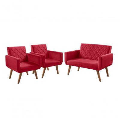 Conjunto De Poltronas Anabelle 2 Lugares E 1 Lugar Vermelho Unidecor