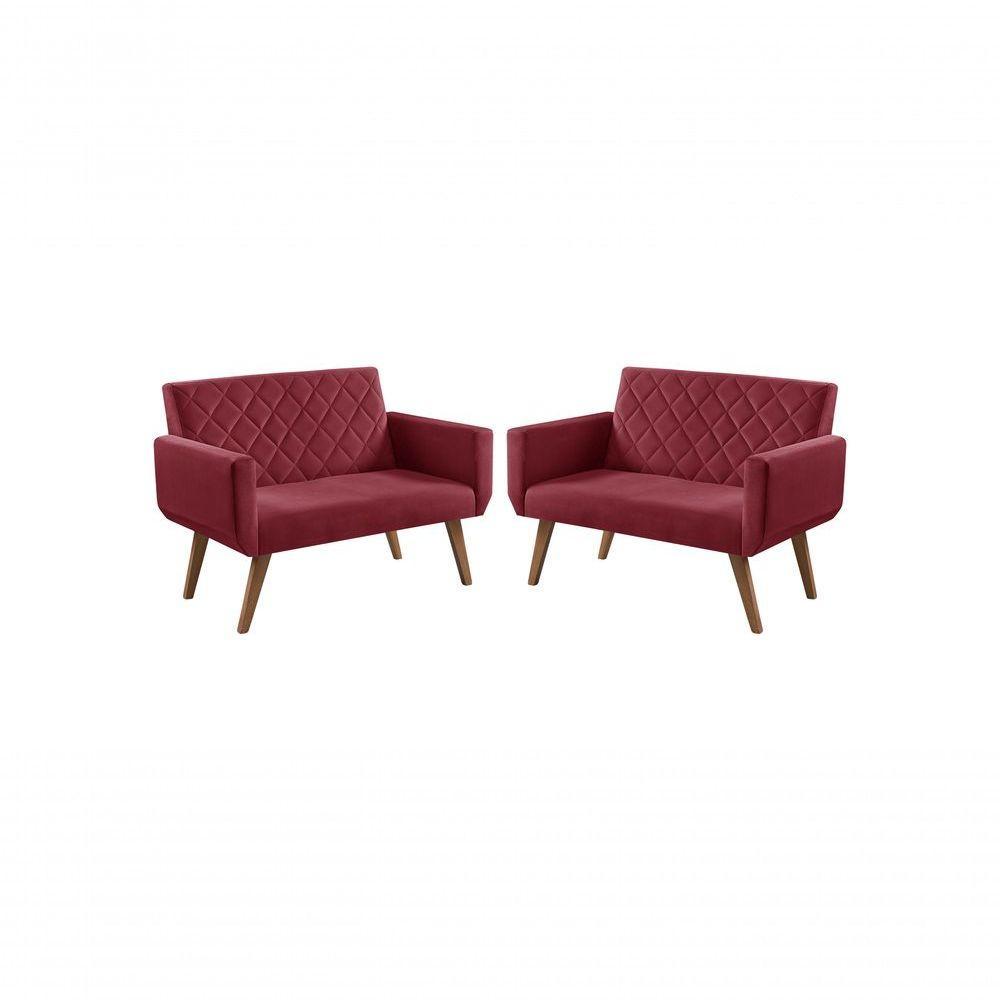 Kit 2 Poltronas 2 Lugares Braço Anabelle Unidecor Bordô. - 1