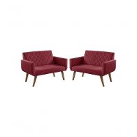 Kit 2 Poltronas 2 Lugares Braço Anabelle Unidecor Bordô. - 1