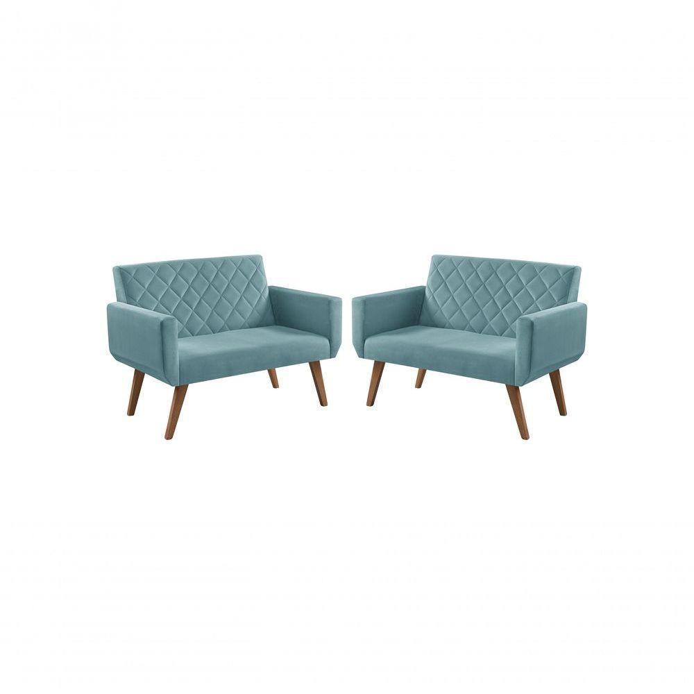 Kit 2 Poltronas 2 Lugares Braço Anabelle Unidecor Turquesa - 1