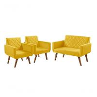 Conjunto Anabelle 2 Poltronas De 1 Lugar 1 Poltrona 2 Lugares Braço Unidecor Amarelo - 1
