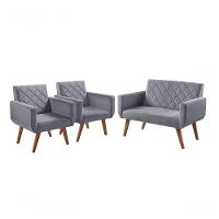 Conjunto Anabelle 2 Poltronas De 1 Lugar 1 Poltrona 2 Lugares Braço Unidecor Cinza - 1