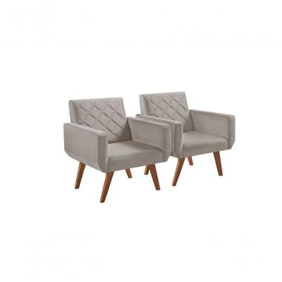 Kit 2 Poltronas Anabelle Giratória Suede Bege Unidecor