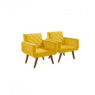 Kit 2 Poltronas 1 Lugar Com Braço Anabelle Giratória Suede Amarelo Unidecor
