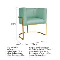 Kit Divã Luna 185cm Lado Direito E 02 Poltronas Base De Ferro Dourado Suede Azul Tiffany - 10