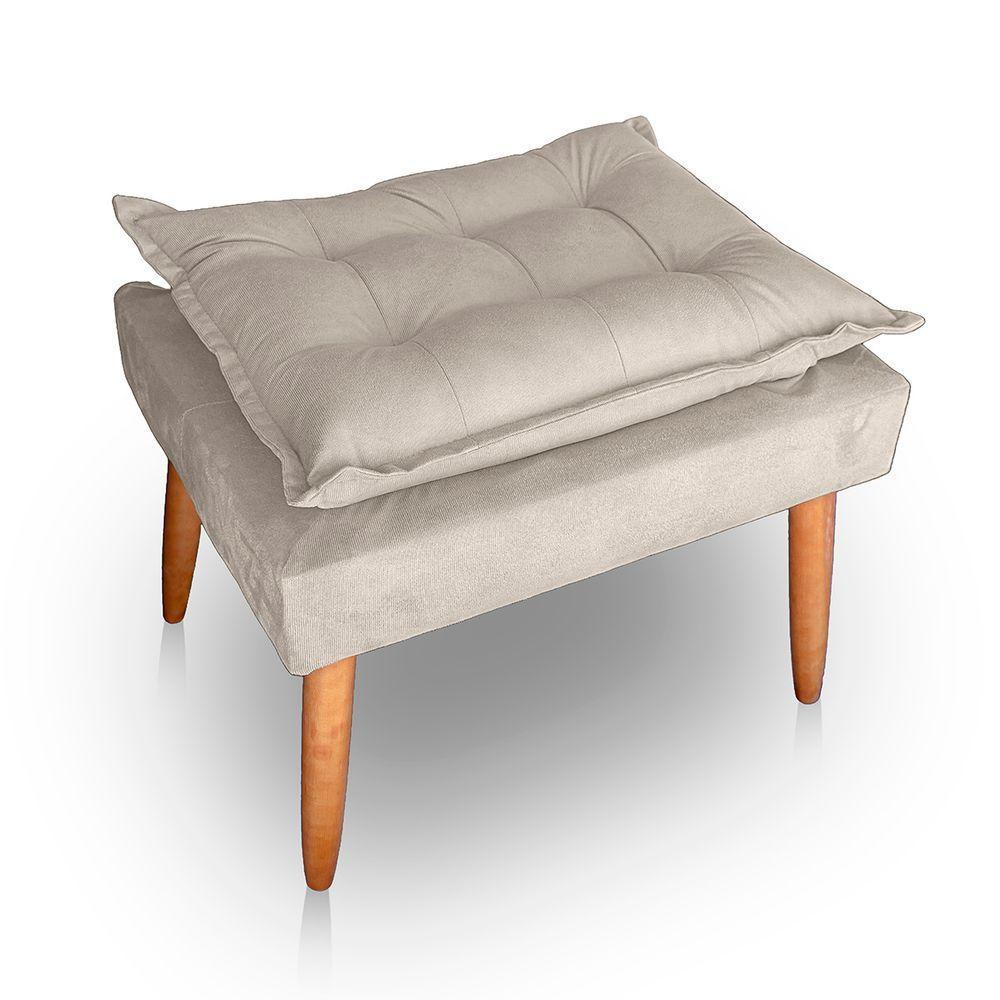 Kit 02 Puff Para Sala E Quarto Madeira Decorativo Opala Suede Bege - 2