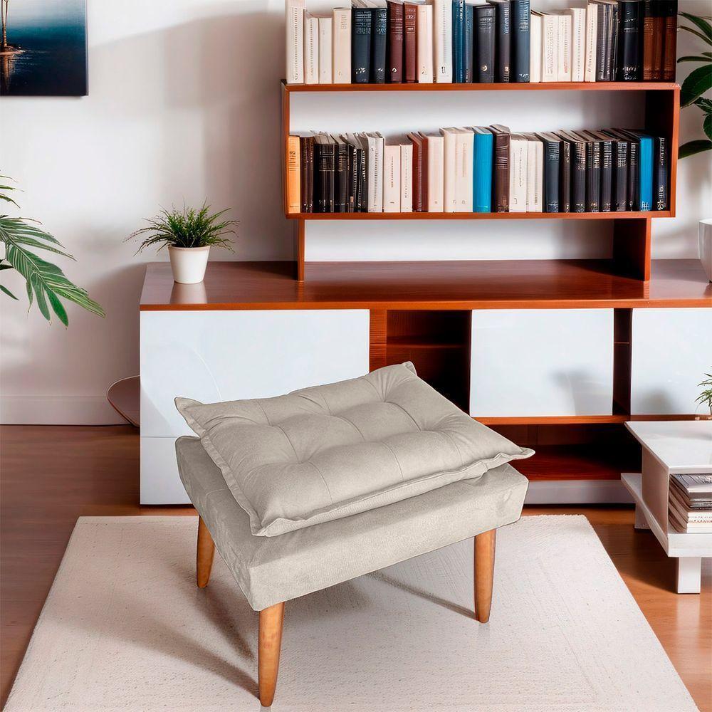 Kit 02 Puff Para Sala E Quarto Madeira Decorativo Opala Suede Bege - 3