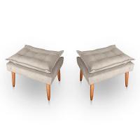 Kit 02 Puff Para Sala E Quarto Madeira Decorativo Opala Suede Bege - 1