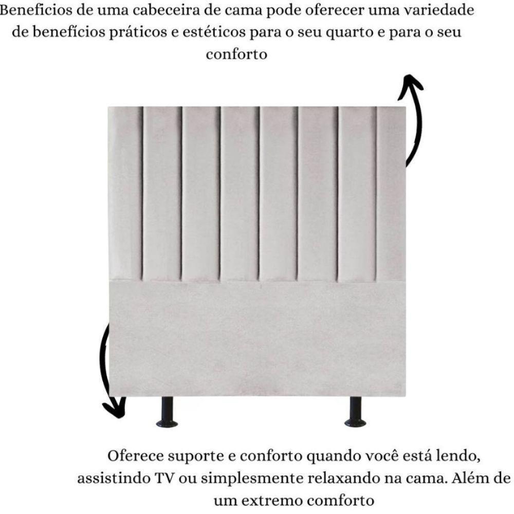Cabeceira Estofada Cama Box Casal 140 Cm Mavie Suede Cor:cinza Claro - 2