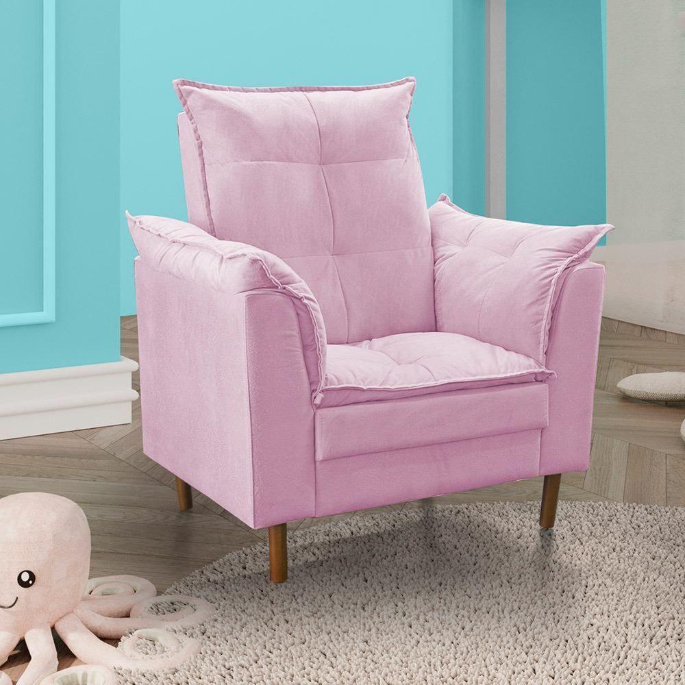 Poltrona De Amamentação Com Puff Ana Suede Cor:rosê - 2