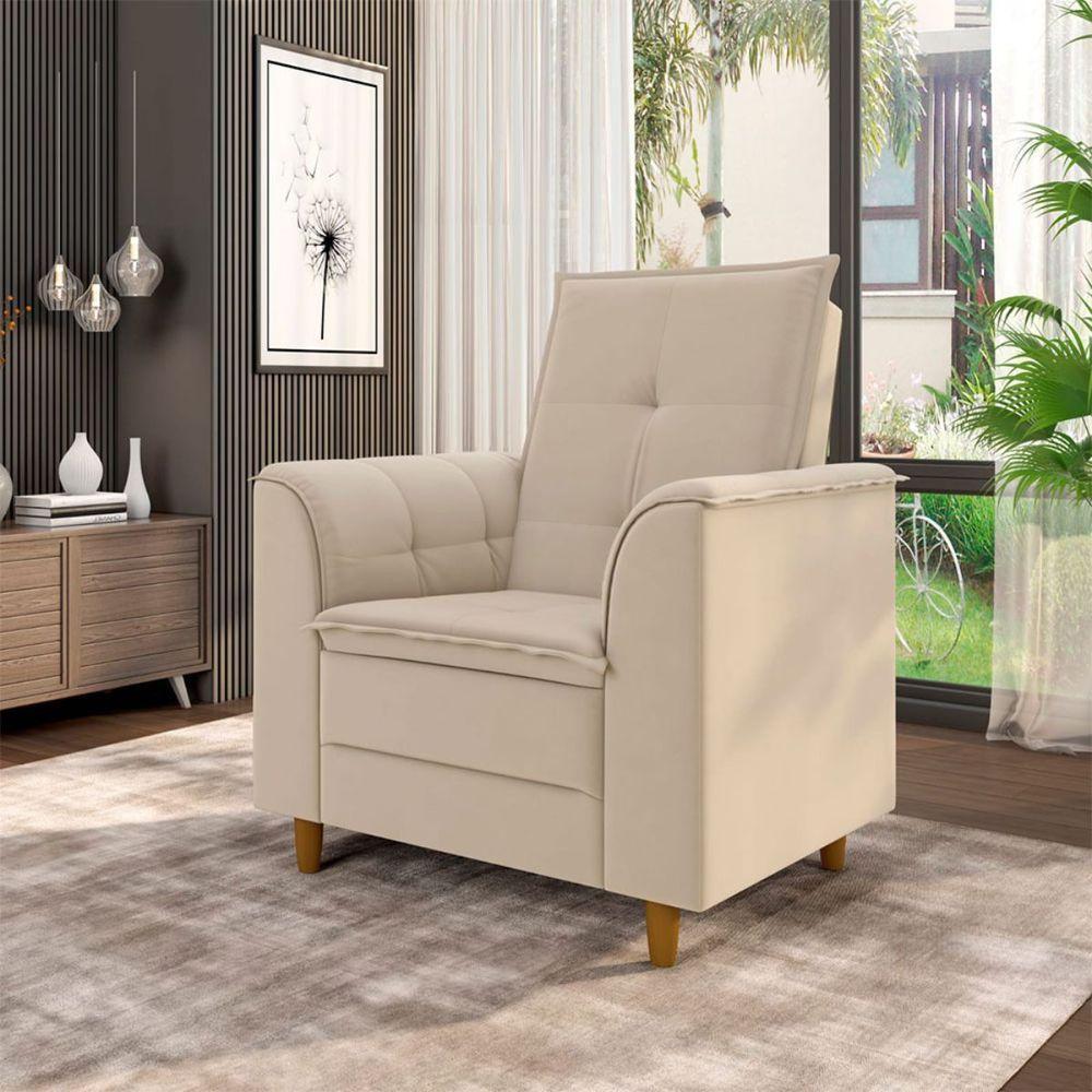 Poltrona De Amamentação Eva Com Puff Pé Palito Bebê Suede Cor:bege - 9