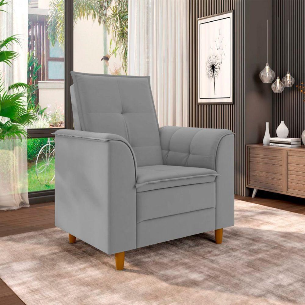 Poltrona De Amamentação Eva Com Puff Pé Palito Bebê Suede Cor:cinza - 9