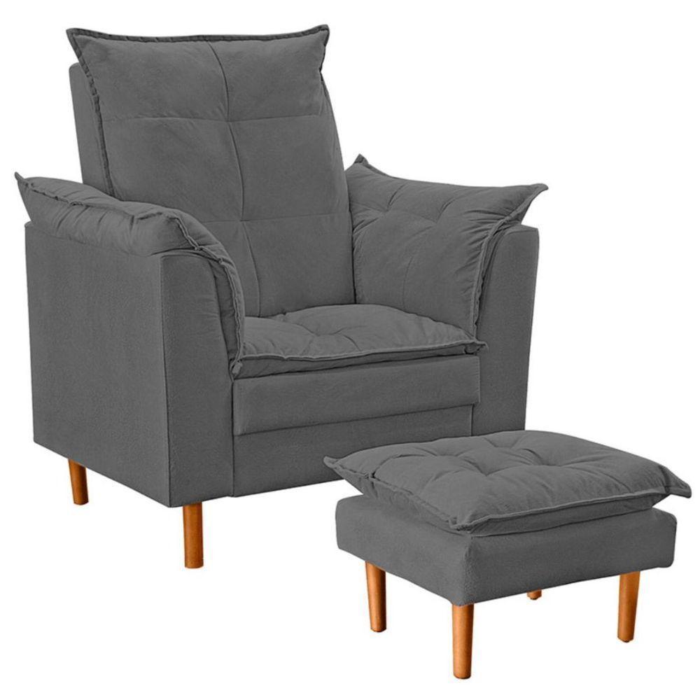 Poltrona De Amamentação Com Puff Ana Suede Cor:cinza - 1