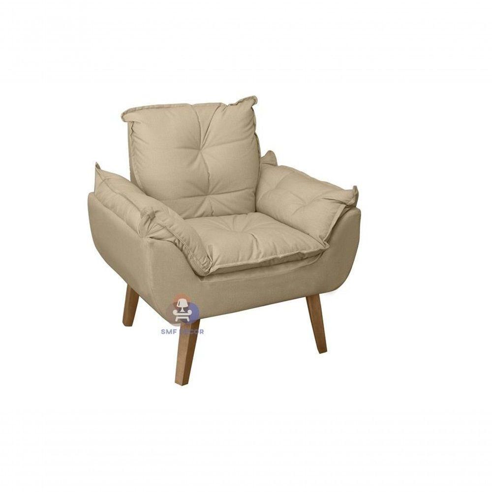 Poltrona/cadeira Decorativa Glamour Com Pés Quadrado Bege Linho - 1
