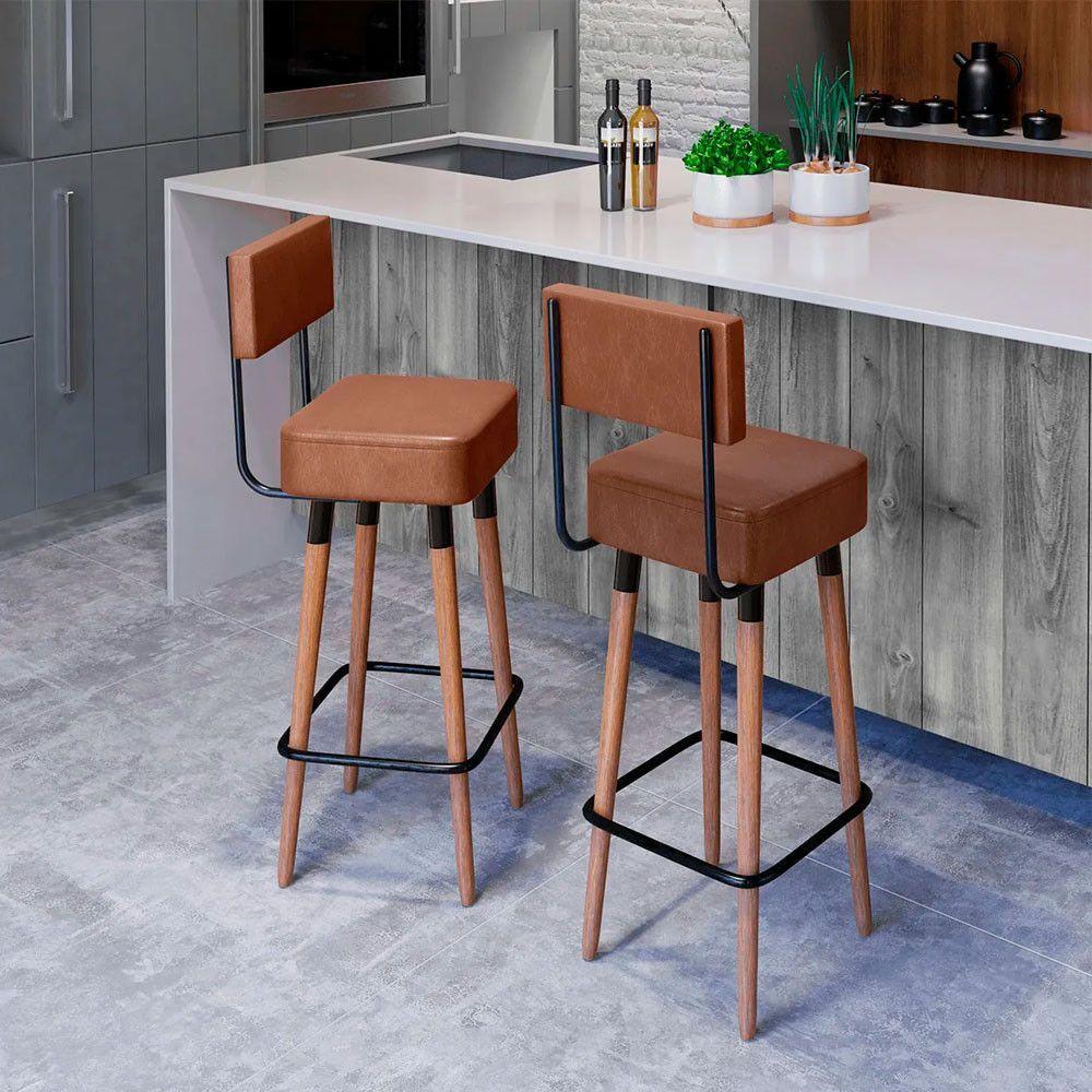 Kit 2 Banquetas Barcelona Cor Café Salaone Café - 3