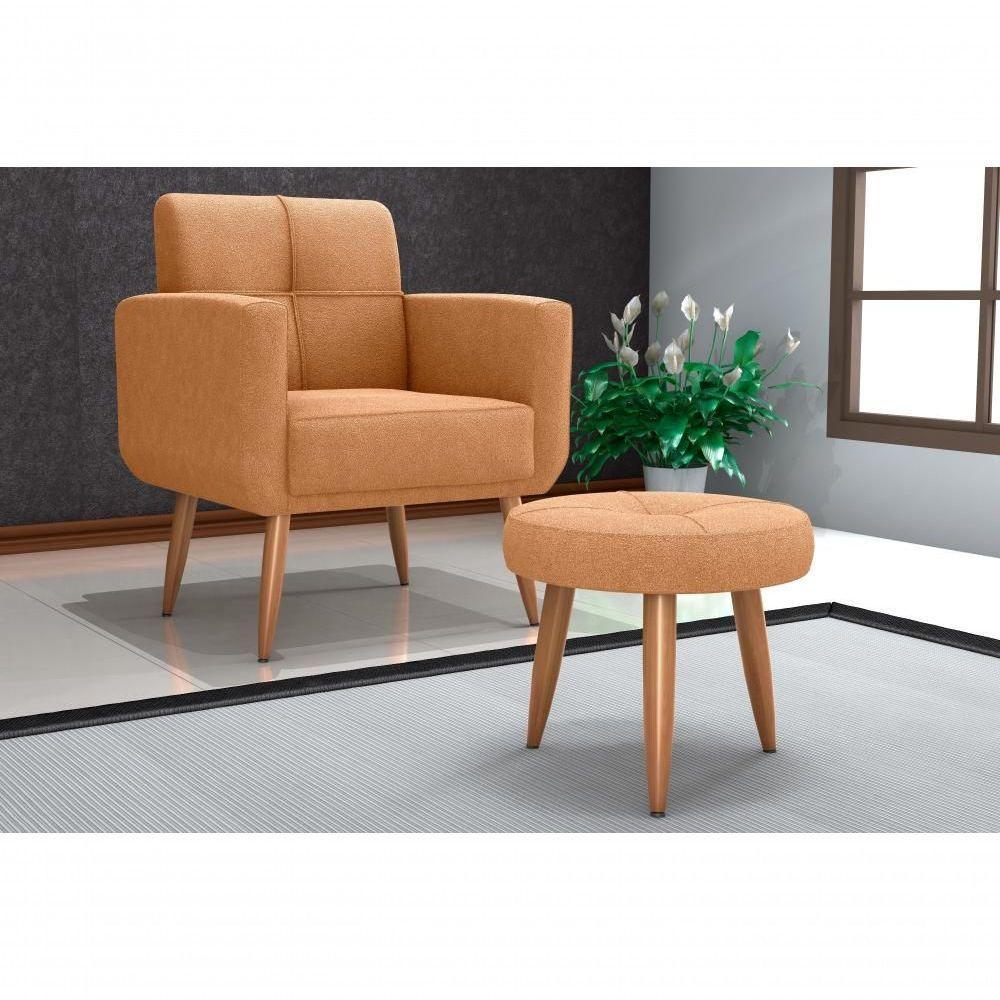 Kit Poltrona Decorativa Sala + Puff Havana Matrix Mostarda - 6