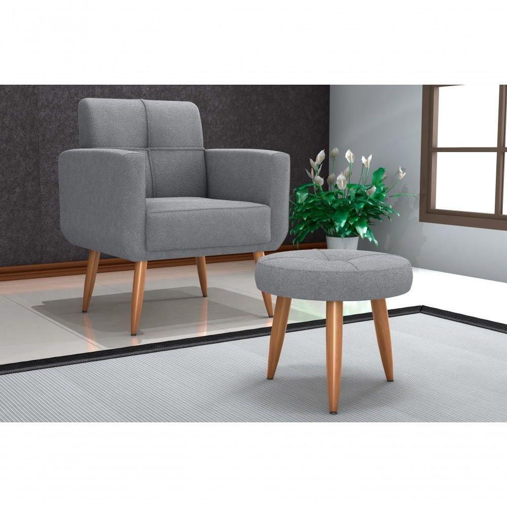 Kit Poltrona Decorativa Sala + Puff Havana Matrix Cinza - 6