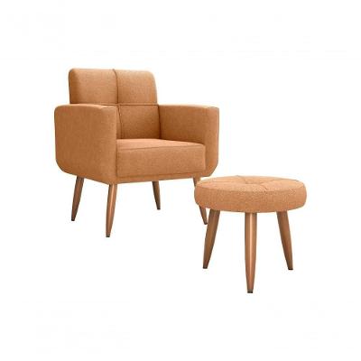 Kit Poltrona Decorativa Sala E Puff Havana Mostarda Matrix