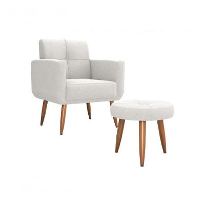 Kit Poltrona Decorativa Sala Com Puff Havana Bege Matrix
