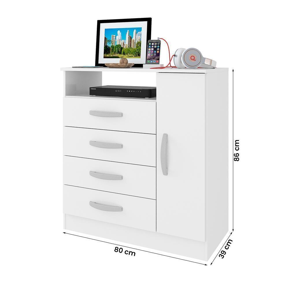 Comoda Delta Quarto Com 4 Gavetas E 1 Porta Branco Branco - 2