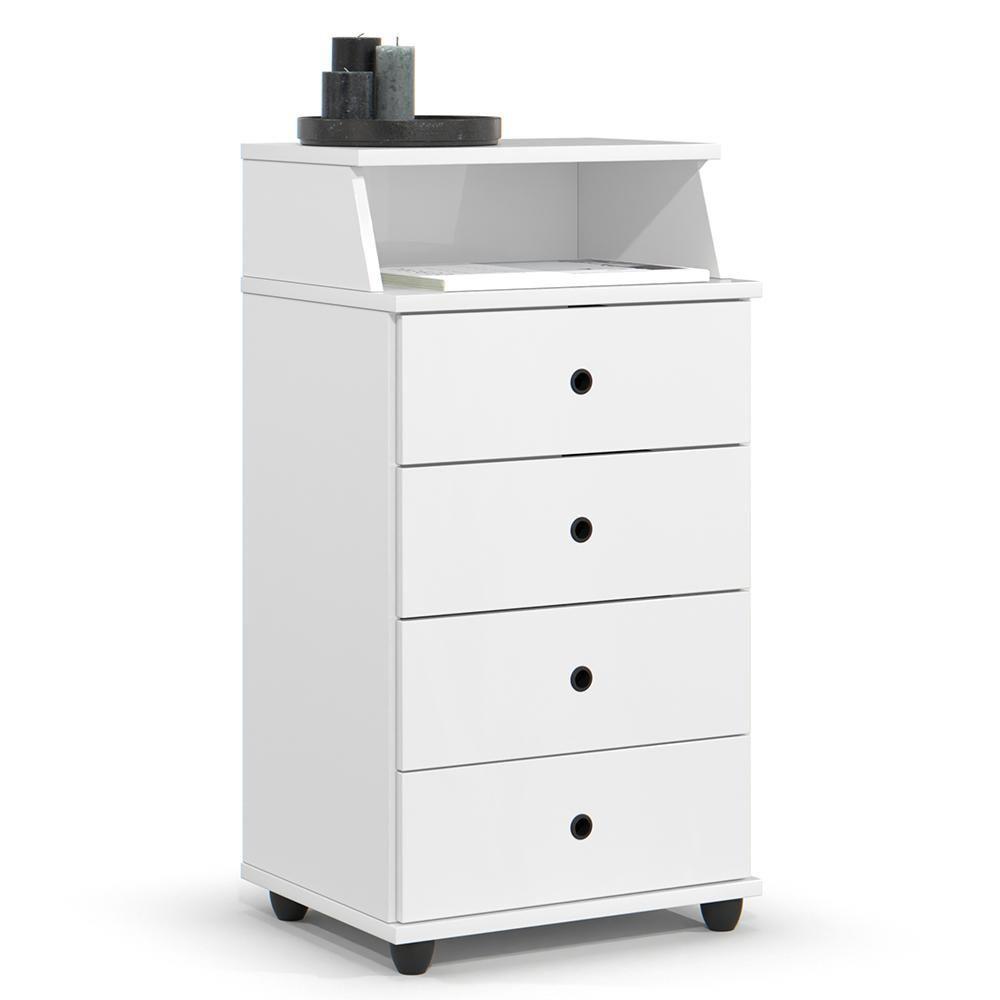 Mesa De Cabeceira Quarto Luxo New Ii Com 4 Gavetas Branco Branco - 1