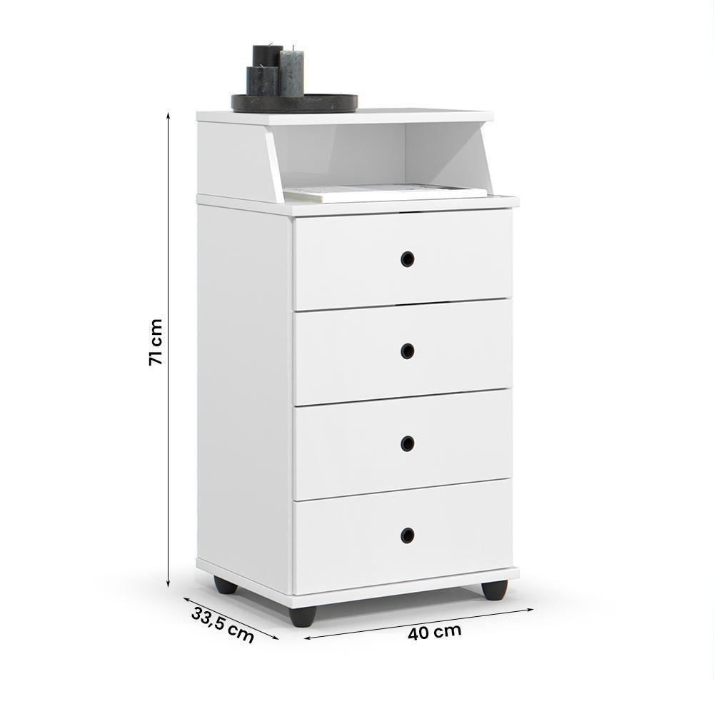 Mesa De Cabeceira Quarto Luxo New Ii Com 4 Gavetas Branco Branco - 2