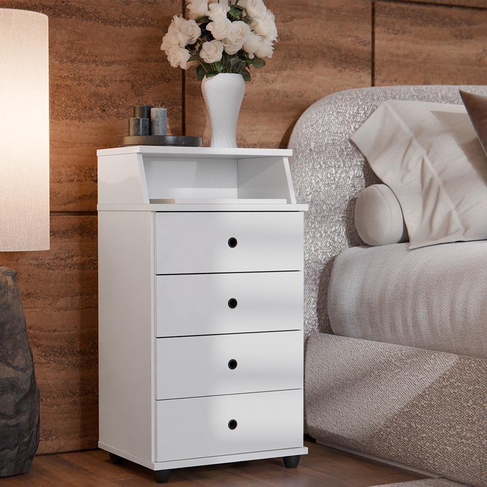 Mesa De Cabeceira Quarto Luxo New Ii Com 4 Gavetas Branco Branco - 4